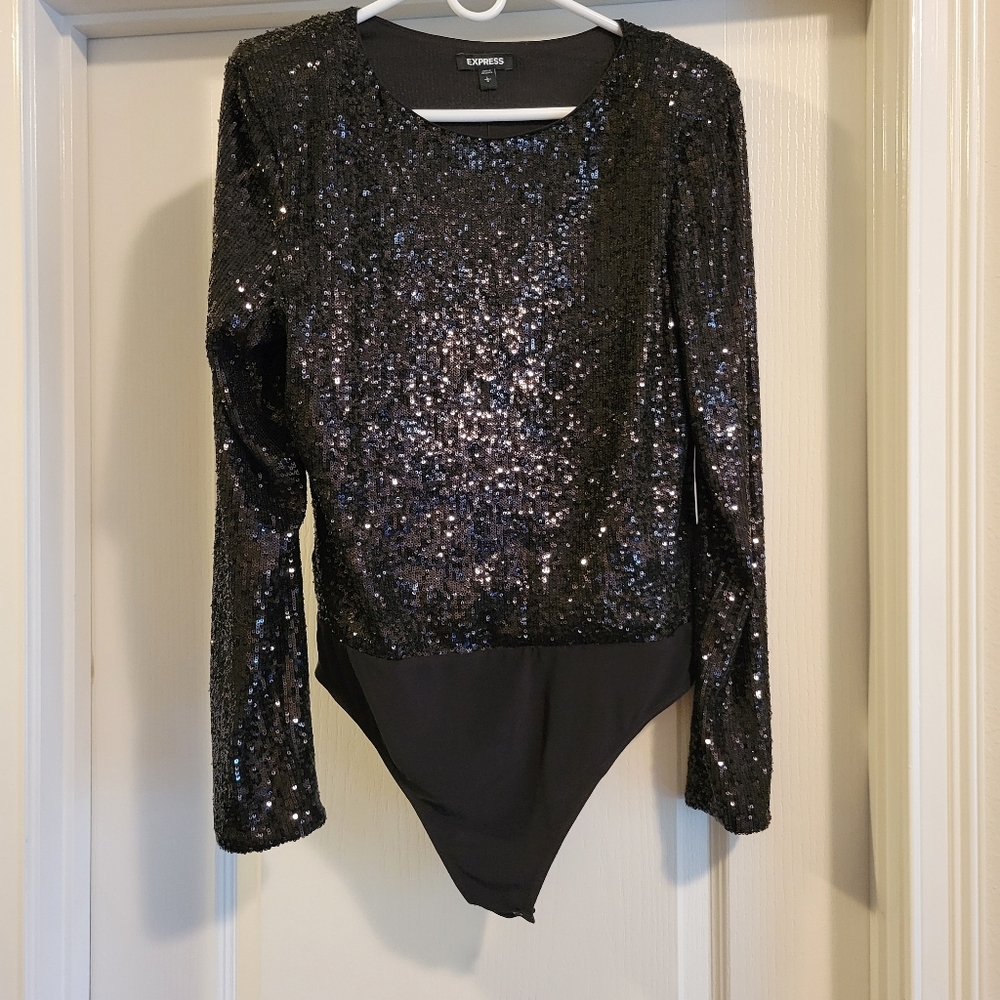Express Black Sequin Bodysuit